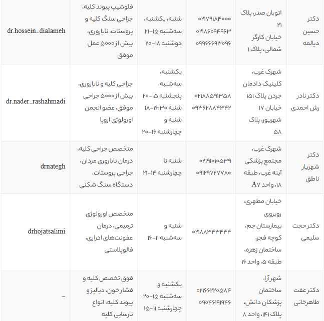 بهترین دکتر کلیه و مجاری ادراری تهران | معرفی ۱۲ فوق تخصص اورولوژی با آدرس و شماره تماس